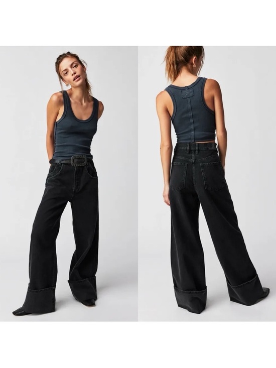 Free People Denim - Free People We The Free Jeans Womens 24 Black Final Countdown Low Rise Boyfriend